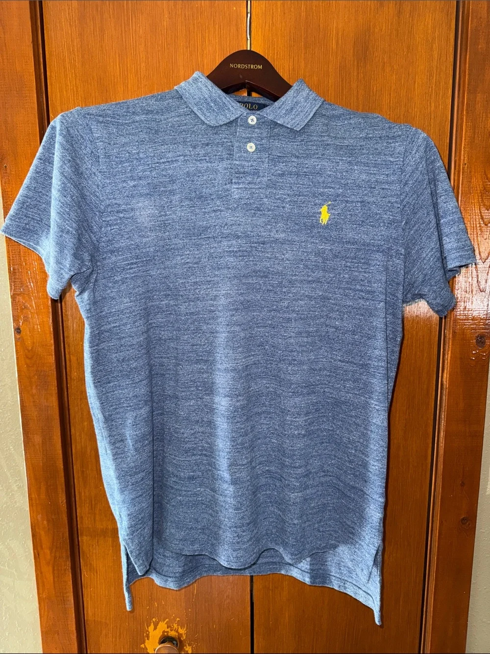 Polo by Ralph Lauren Heathered Blue Polo with Yellow Pony - Picture 3 of 4